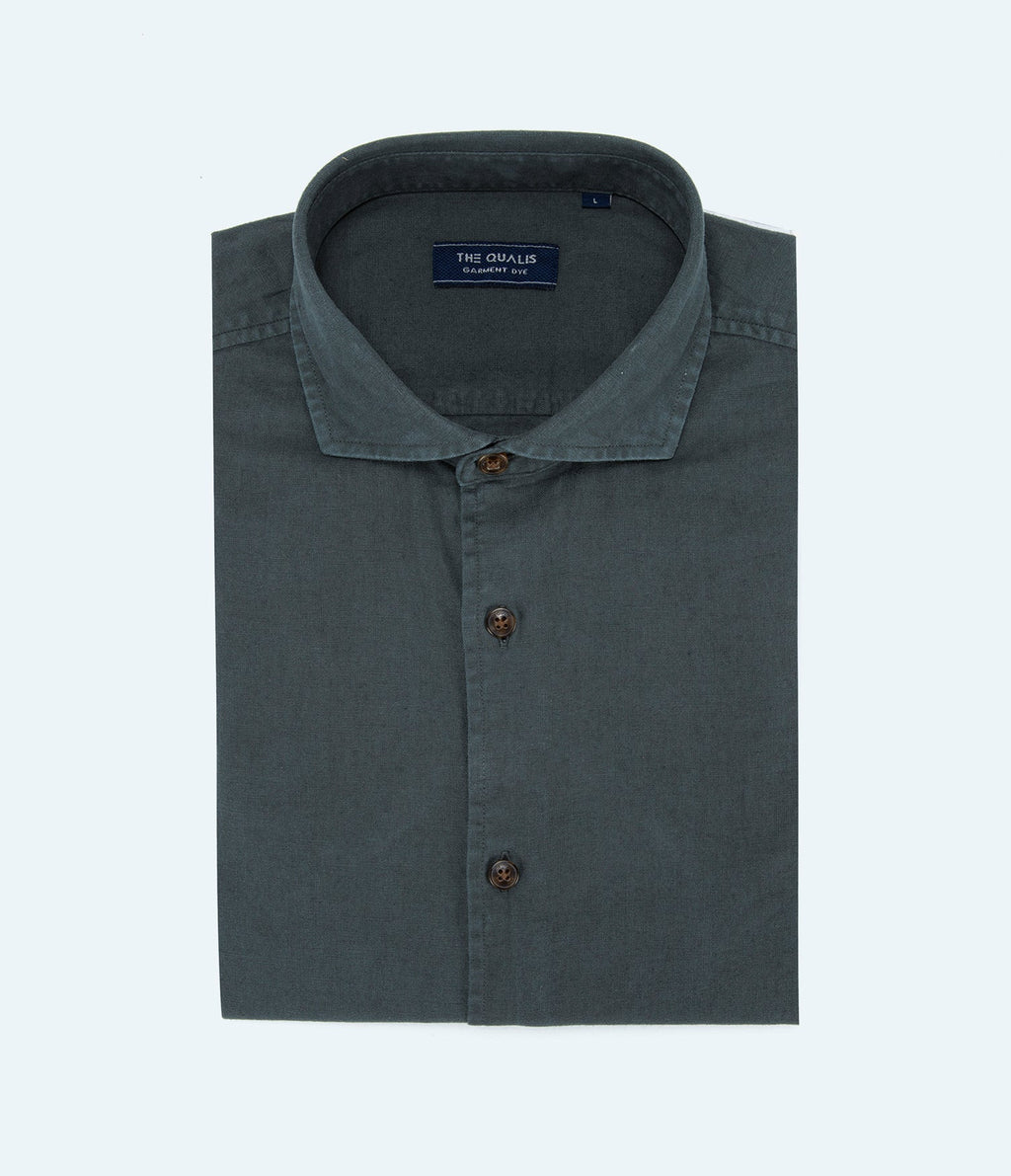 Camisa Lino Algodón Silven Manga Larga Verde Oscuro