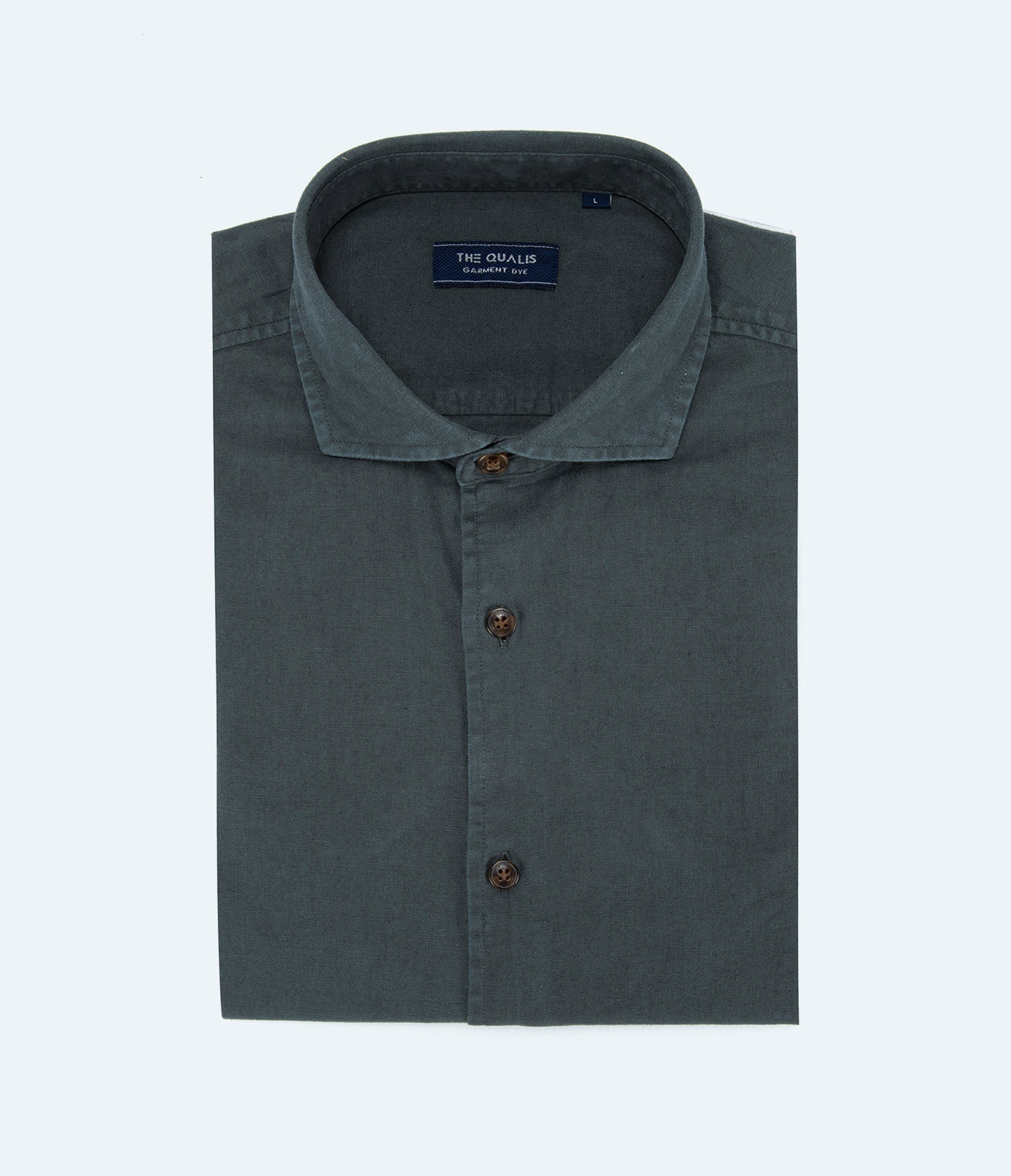 Camisa Lino Algodón Silven Manga Larga Verde Oscuro