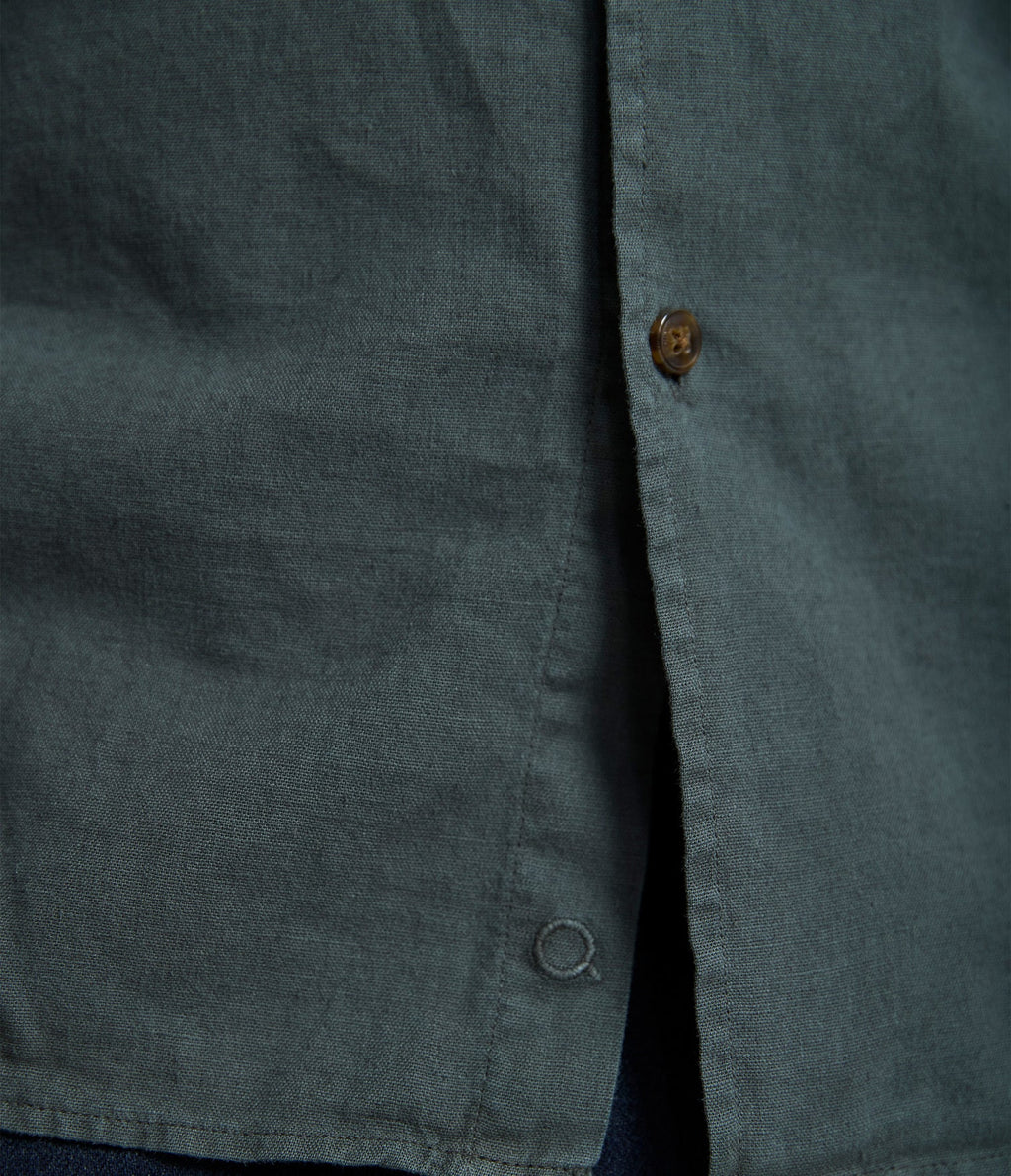 Camisa Lino Algodón Silven Manga Larga Verde Oscuro
