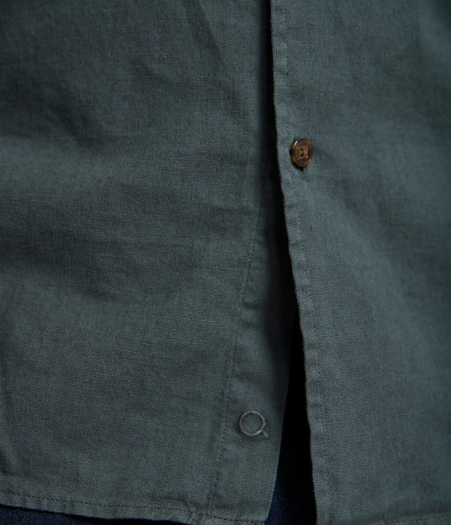 Camisa Lino Algodón Silven Manga Larga Verde Oscuro