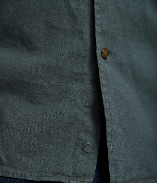 Camisa Lino Algodón Silven Manga Larga Verde Oscuro