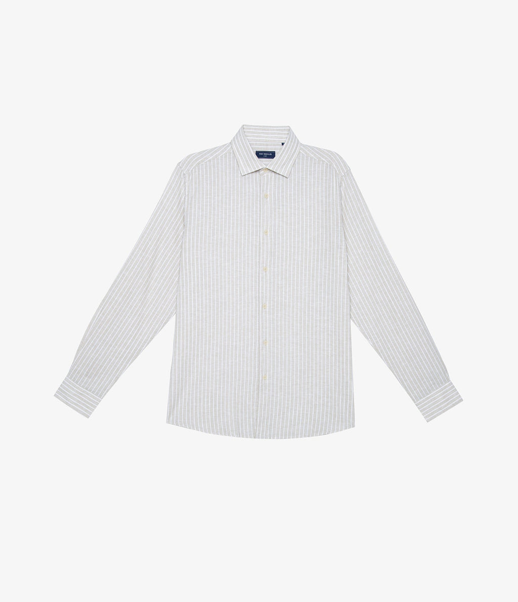 Camisa Lino Rayas Verde Oliva - Camisa