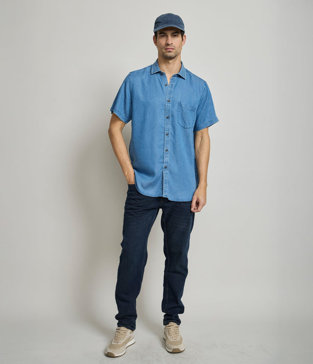 Camisa Denim Manga Corta Azul - Camisa