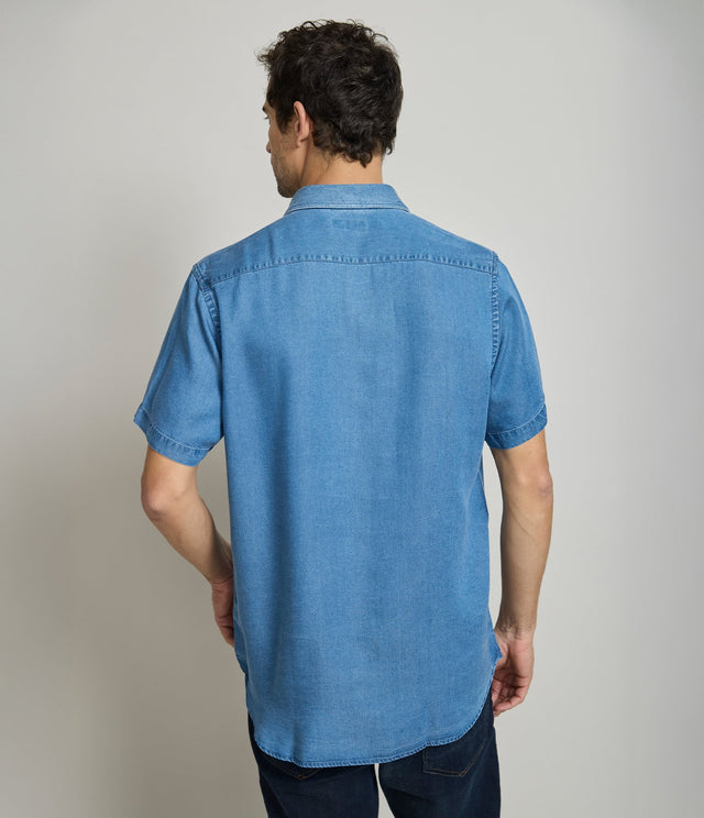 Camisa Denim Manga Corta Azul - Camisa