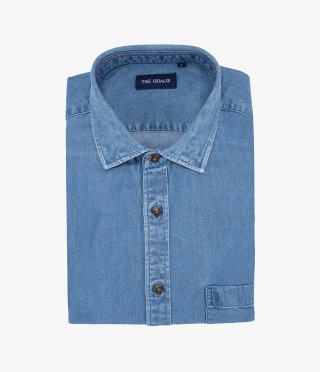 Camisa Denim Manga Corta Azul - Camisa