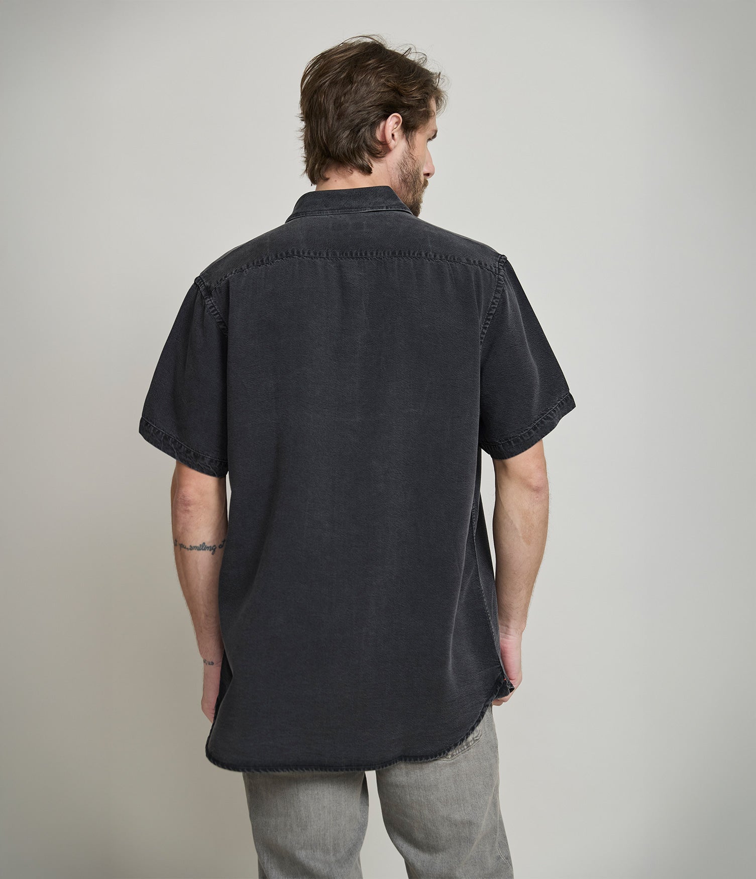 Camisa Denim Manga Corta Negro - Camisa