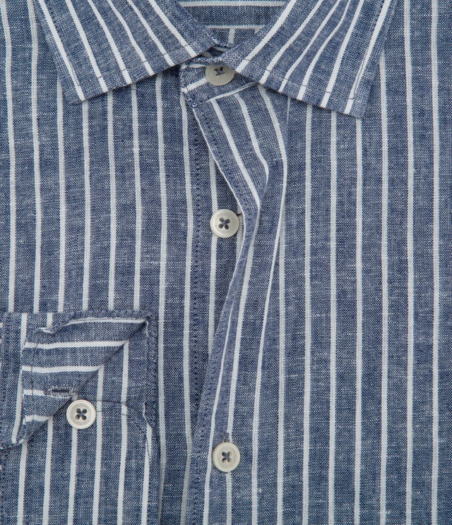 Camisa Lino Rayas Azul - Camisa