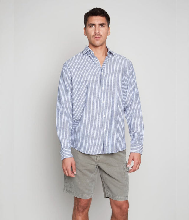 Camisa Lino Rayas Azul - Camisa