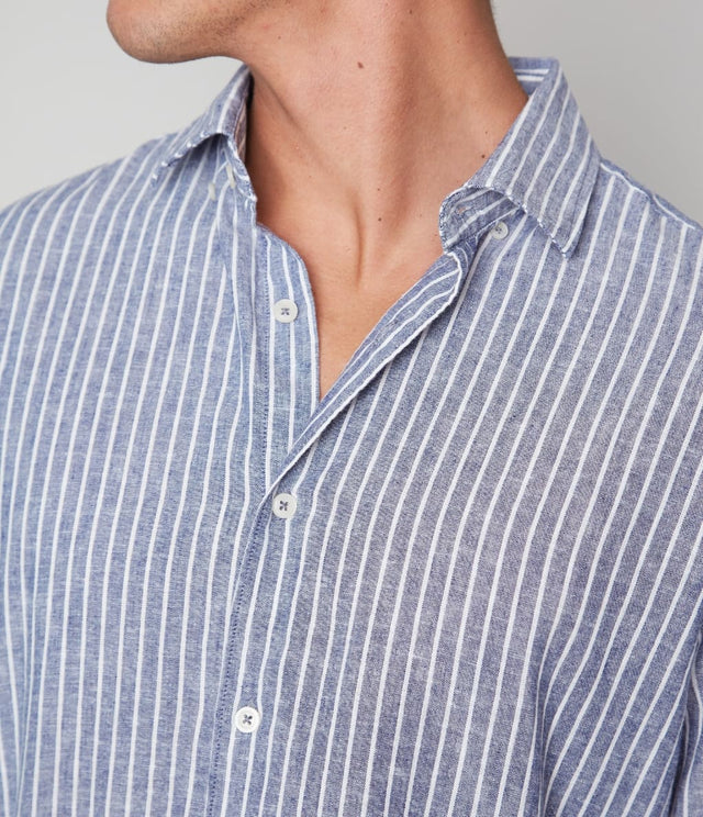 Camisa Lino Rayas Azul - Camisa