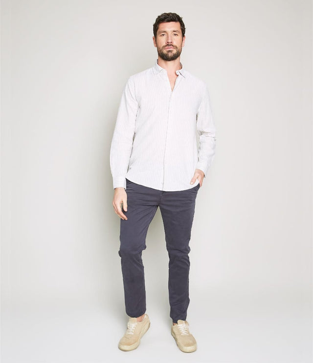 Camisa Lino Rayas Beige - Camisa