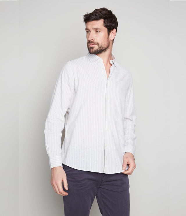 Camisa Lino Rayas Beige - Camisa