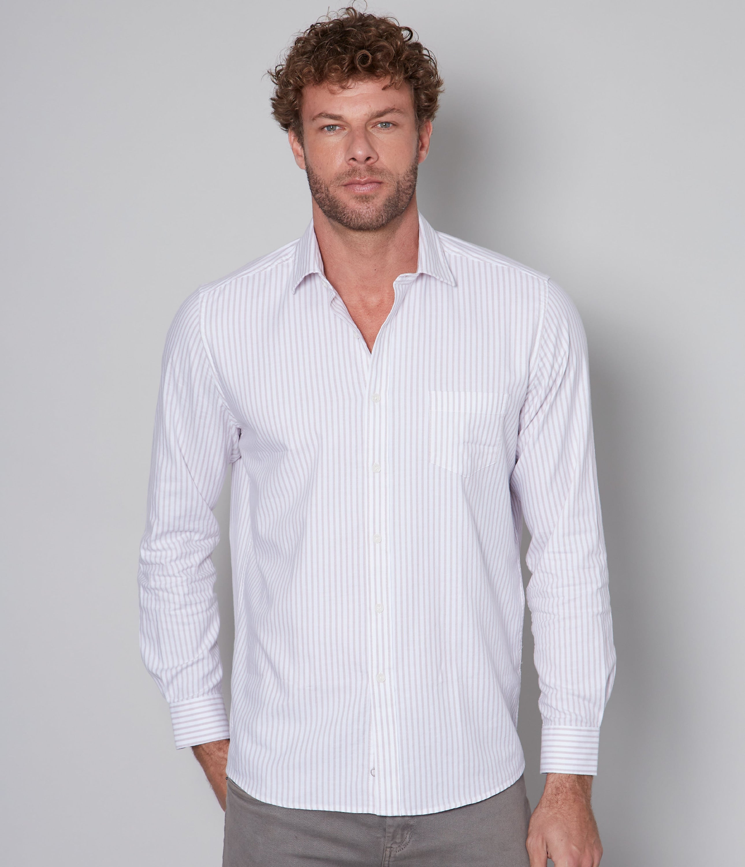 Camisa Oxford Rayas Tabaco - Camisa