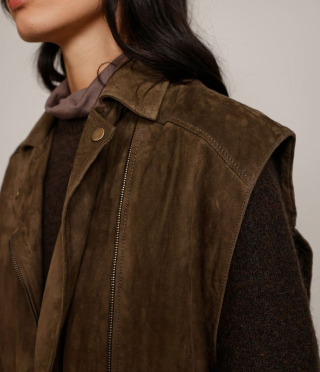 Chaqueta Gamuza Sin Manga - Abrigo Mujer