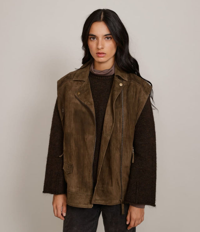 Chaqueta Gamuza Sin Manga - Abrigo Mujer