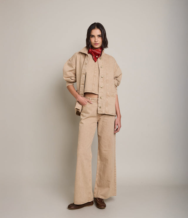 Chaqueta Mujer Denim 100% Algodón Beige - Chaqueta