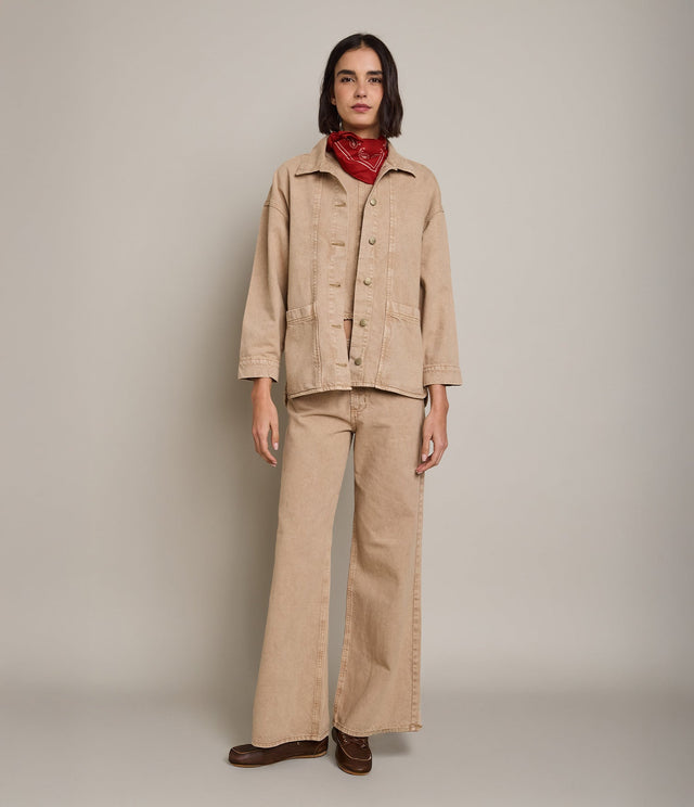 Chaqueta Mujer Denim 100% Algodón Beige - Chaqueta