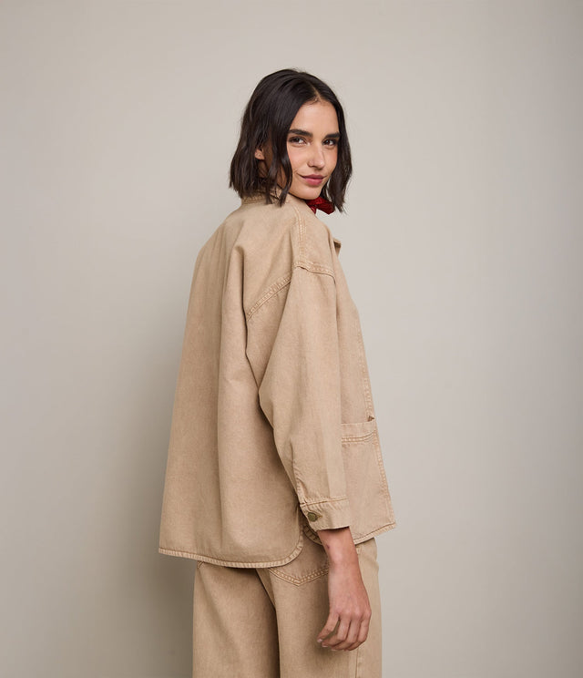 Chaqueta Mujer Denim 100% Algodón Beige - Chaqueta