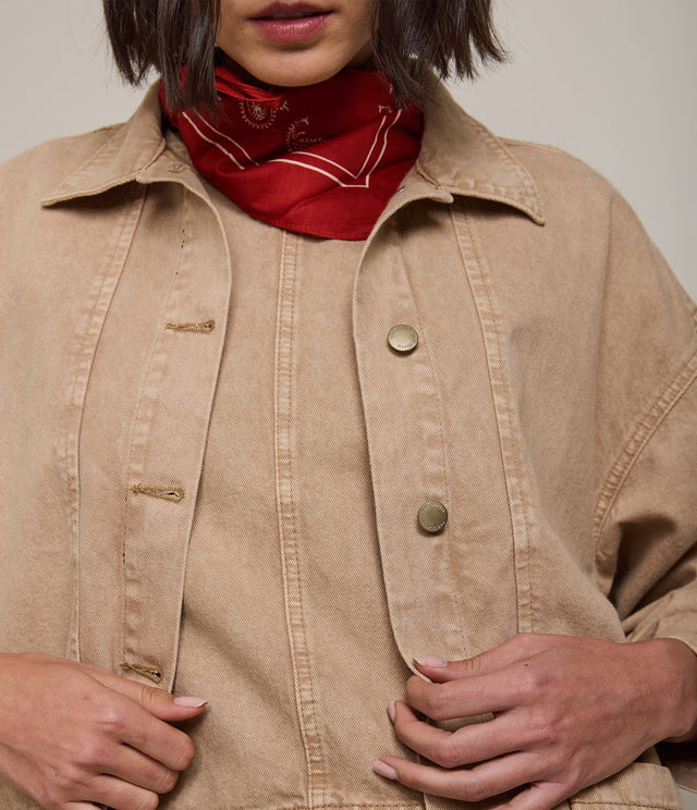 Chaqueta Mujer Denim 100% Algodón Beige - Chaqueta