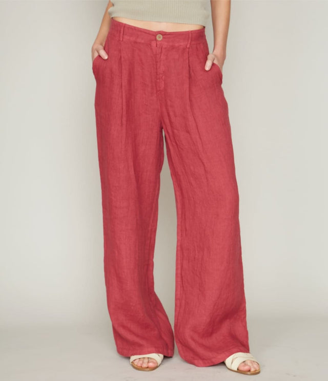 Pantalon Florencia Lino Berenjena - pantalones