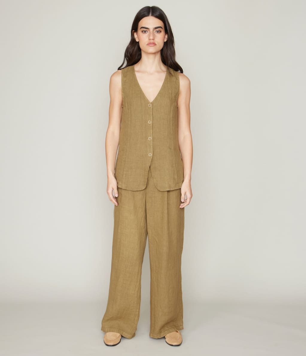 Pantalon Florencia Lino Verde - pantalones