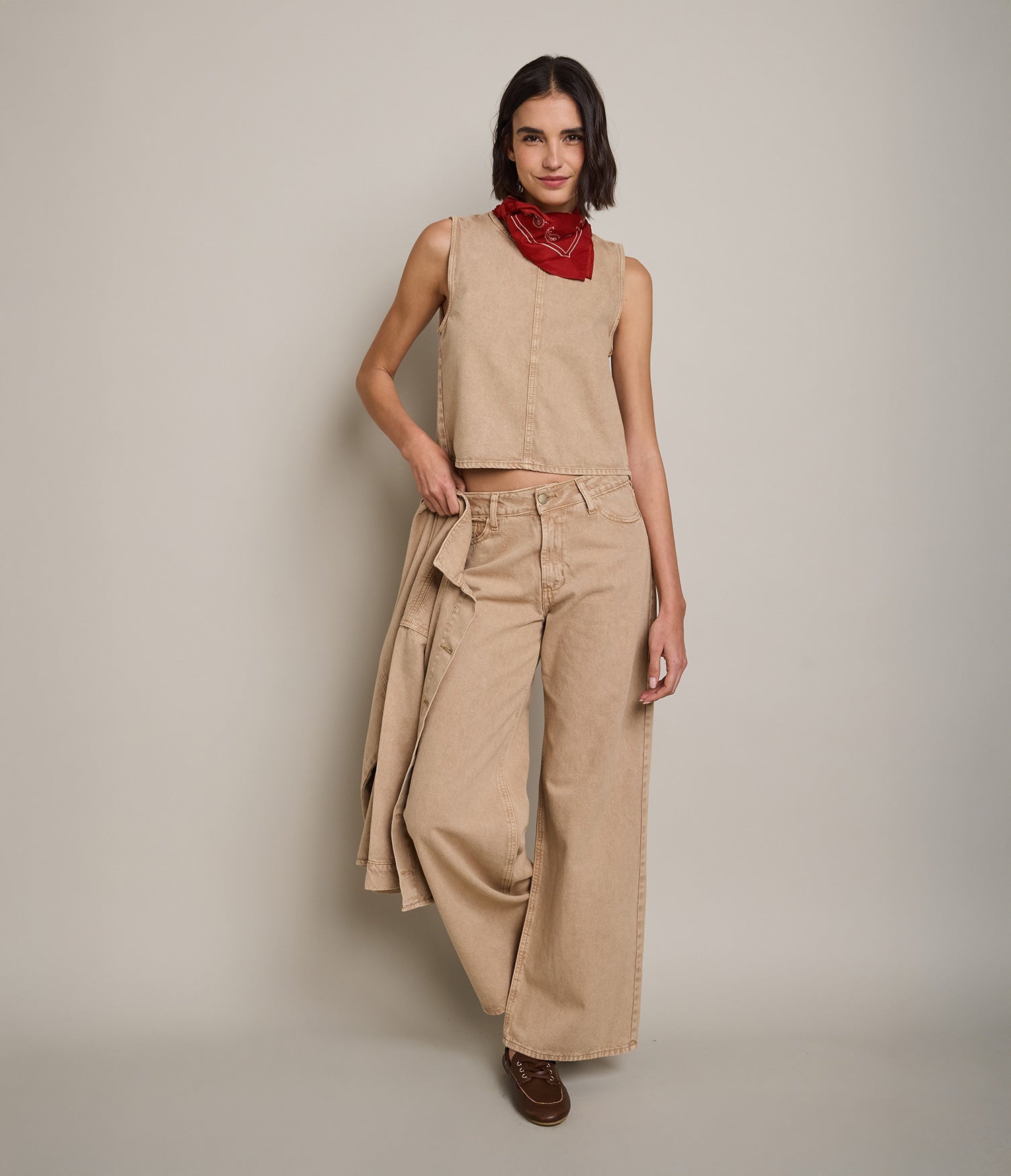Pantalón Mujer Denim 100% Algodón Beige - Pantalón