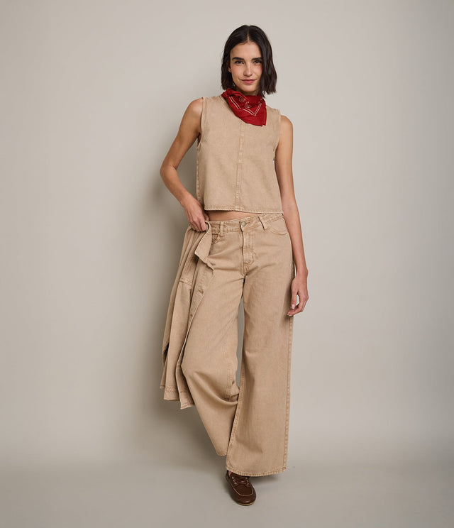 Pantalón Mujer Denim 100% Algodón Beige - Pantalón