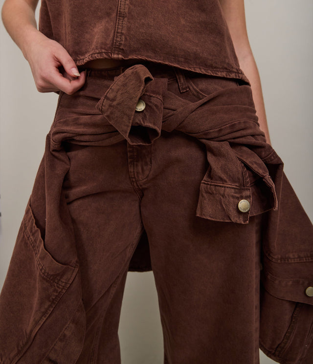 Pantalón Mujer Denim 100% Algodón Café - Pantalón