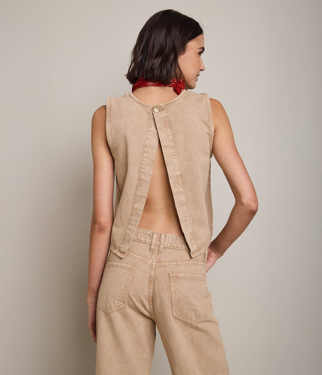 Top Mujer Denim 100% Algodón Beige - Top