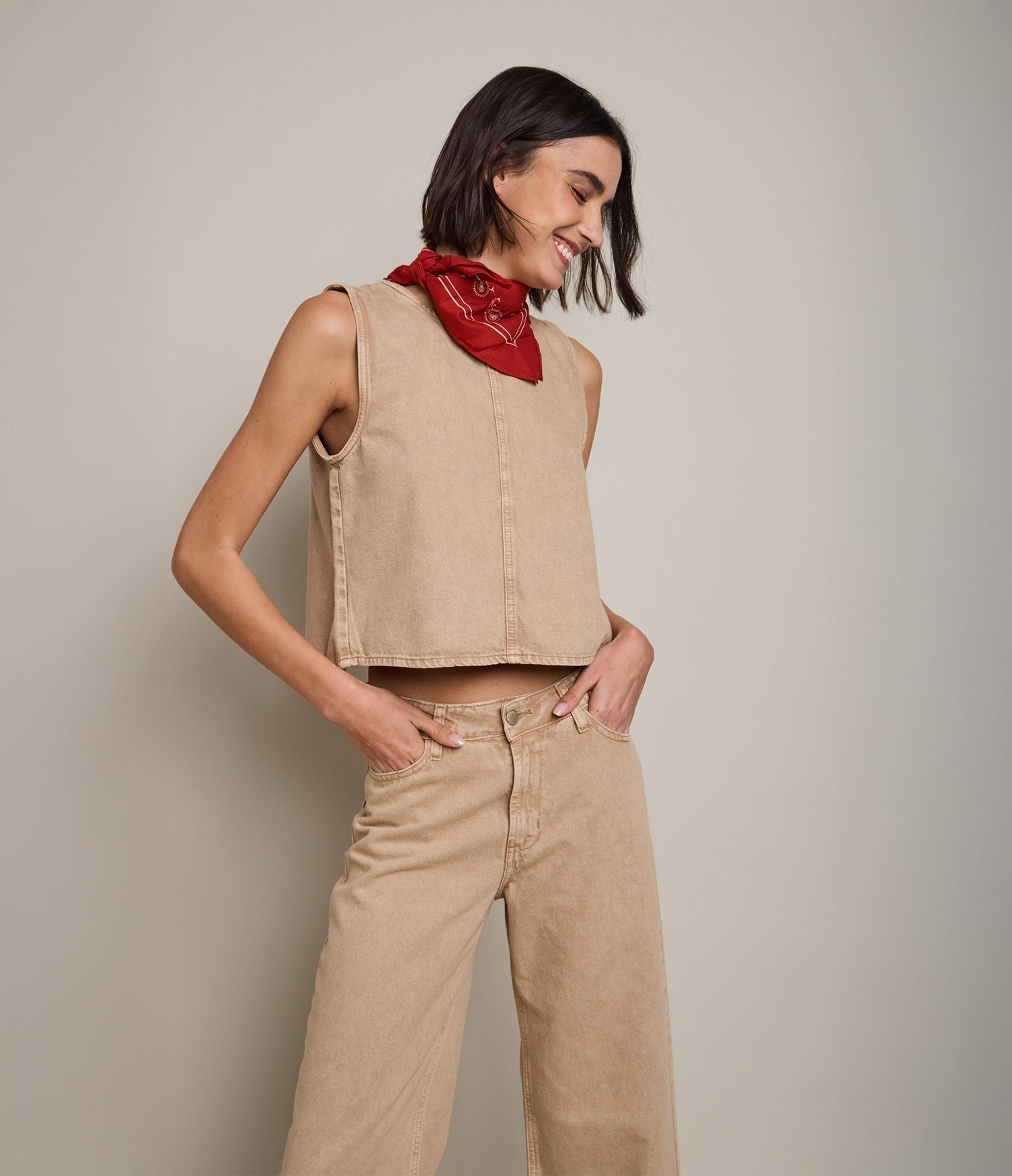 Top Mujer Denim 100% Algodón Beige - Top