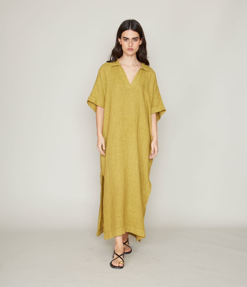 Vestido Napoles Largo Lino Pistacho - Vestido